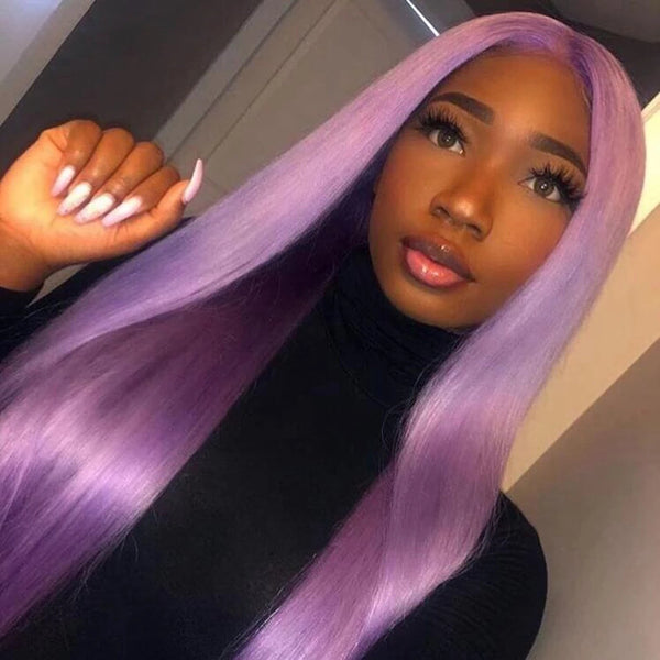 Purple Straight Lace Frontal Closure Wigs Virgin Human Hair Short Bob