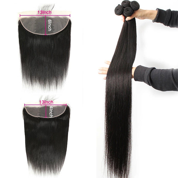 13X6 Transparent Lace Frontal With 2/3/4 Bundles Brazilian Straight Human Hair - pegasuswholesale
