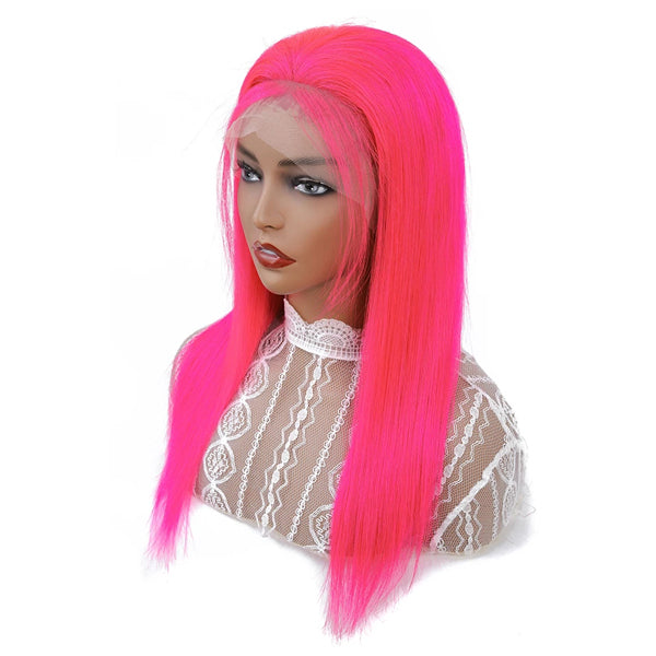 Pink Colored Straight & Body Wave Human Hair Lace Frontal Closure Wig - pegasuswholesale