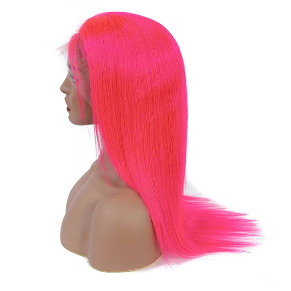 Pink Colored Straight & Body Wave Human Hair Lace Frontal Closure Wig - pegasuswholesale