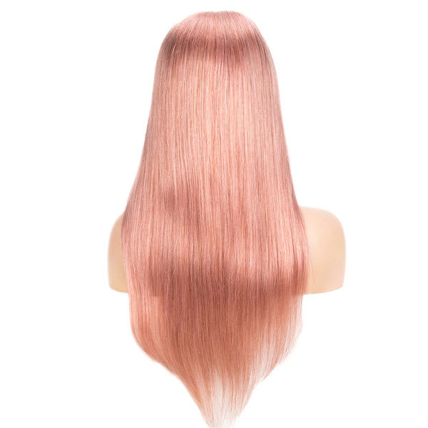 Pink Colored Straight Human Hair Wigs Transparent Lace Wig Brazilian