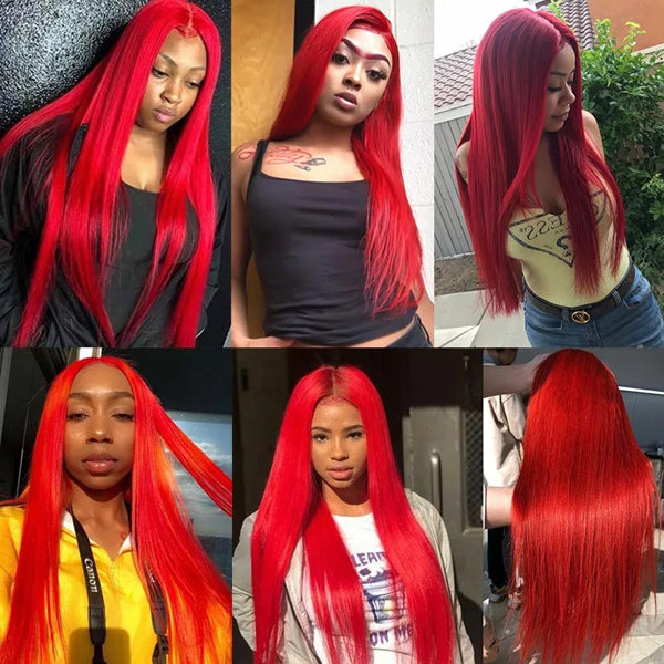 Red hair 4x4 5x5 13x4" frontal closure with bundles straight transparent lace hot selling - pegasuswholesale