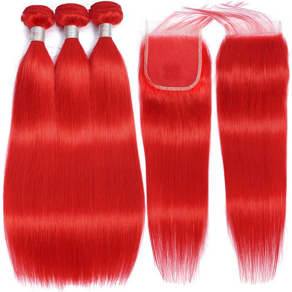 Red hair 4x4 5x5 13x4" frontal closure with bundles straight transparent lace hot selling - pegasuswholesale