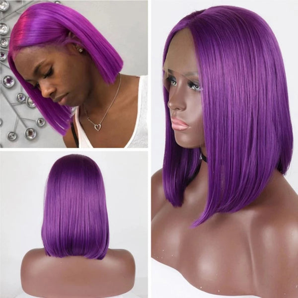 Purple Short Bob Lace Front Wig, 180% Density 【PEG014】 - pegasuswholesale