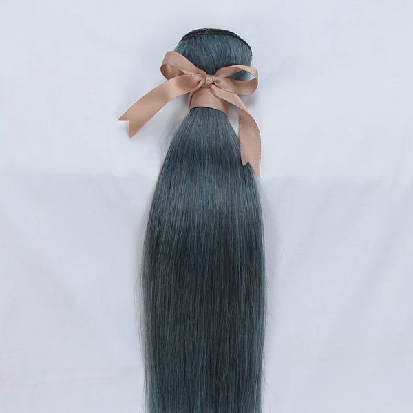 Dark Blue Color 3 Bundles With Closure Frontal Straight Remy Human Hair