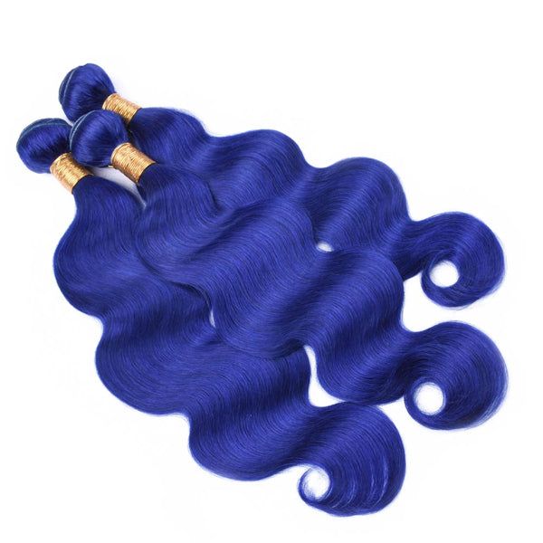 Blue 3 Bundles With Closure Frontal Body Wave Remy Human Hair