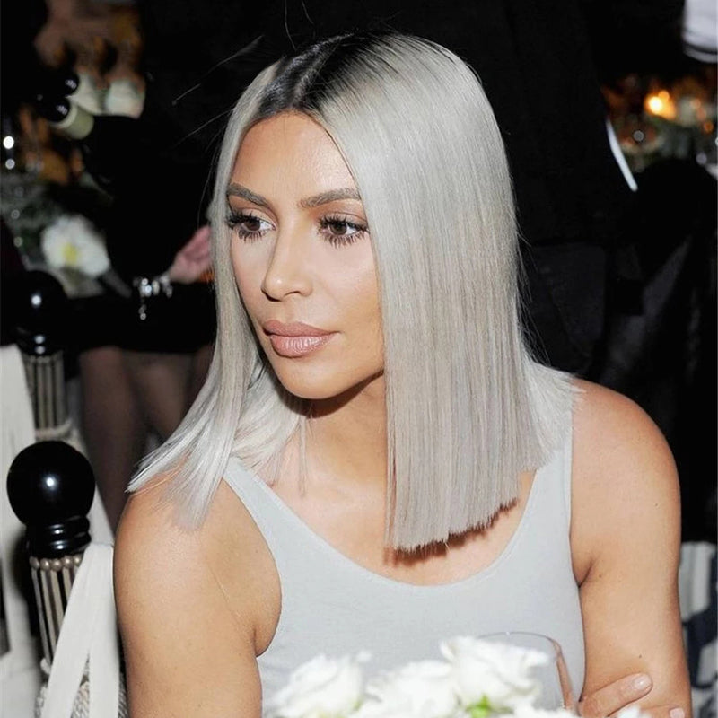 Grey Short Bob Lace Front Wig, 180% Density 【PEG012】 - pegasuswholesale