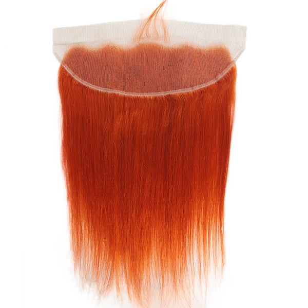 Orange Color 3 Bundles With Closure Frontal Straight Remy Human Hair