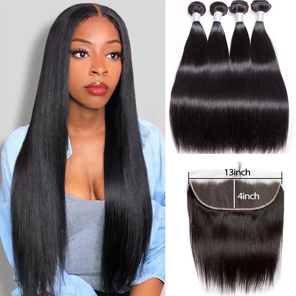 Bundles With Transparent Lace 13x4 Frontal Straight - pegasuswholesale