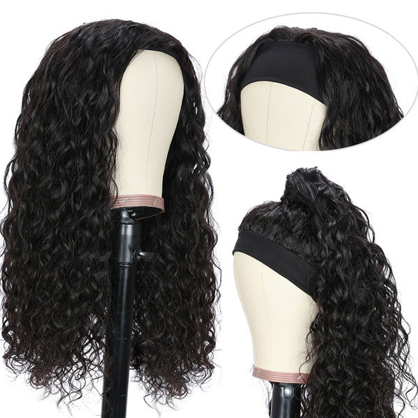 Water Wave Headband Wig Human Hair Glueless Scarf Wig Brazilian 【PWHWW01】 - pegasuswholesale