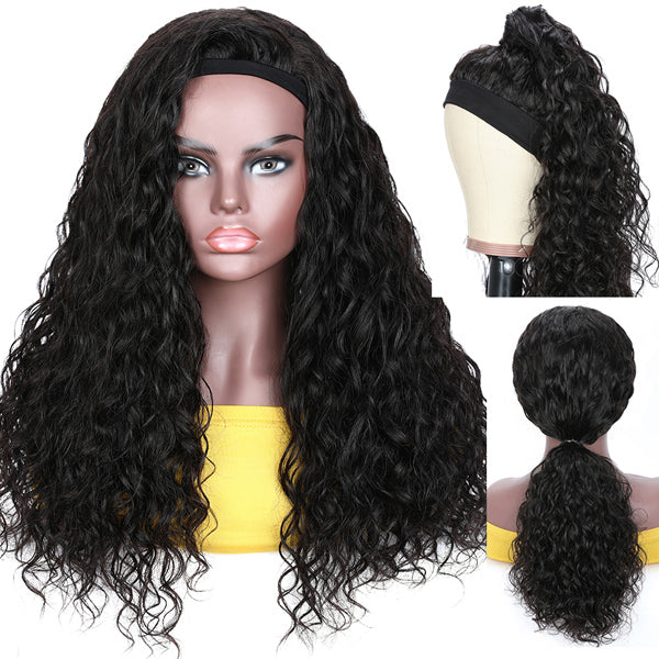 Water Wave Headband Wig Human Hair Glueless Scarf Wig Brazilian 【PWHWW01】 - pegasuswholesale