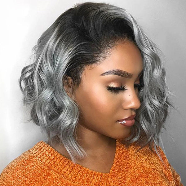 Grey Short Bob 13x4 Lace Frontal Wig Body Wave Human Hair - pegasuswholesale