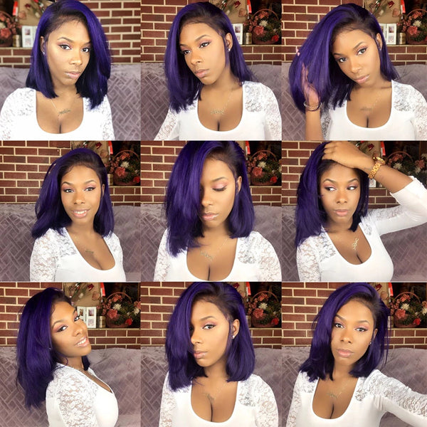 Dark Purple 1B Root Straight 4x4 13x4 Lace Front Closure Human Hair Wigs Short Bob long frontal wig