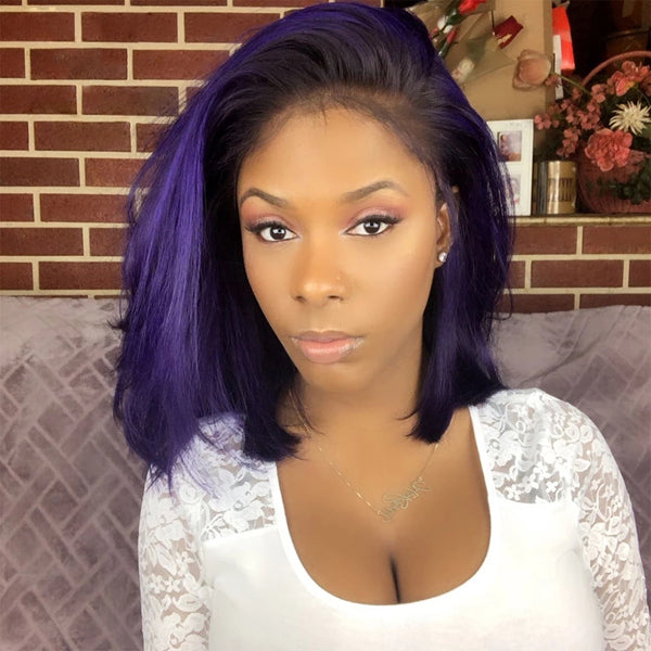 Dark Purple 1B Root Straight 4x4 13x4 Lace Front Closure Human Hair Wigs Short Bob long frontal wig