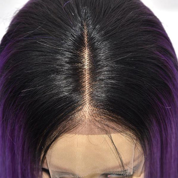 Dark Purple 1B Root Straight 4x4 13x4 Lace Front Closure Human Hair Wigs Short Bob long frontal wig