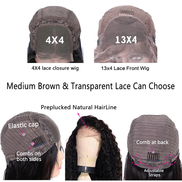 Water Wave Transparent Lace Frontal Closure Wigs 4x4 5x5 13x4" Brazilian Human Hair - pegasuswholesale