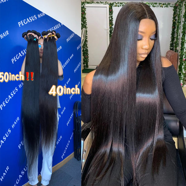 40 50 Inches Bundles Long Human Hair Extension Brazilian Straight Body Deep Wave - pegasuswholesale