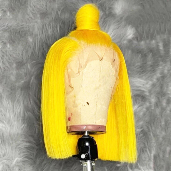 Yellow Colored Straight Human Hair Bob Wigs 13x4 Transparent Lace - pegasuswholesale