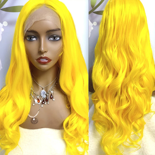 Yellow Colored Body Wave Human Hair Wigs 13x4 Transparent Lace - pegasuswholesale