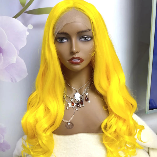 Yellow Colored Body Wave Human Hair Wigs 13x4 Transparent Lace - pegasuswholesale