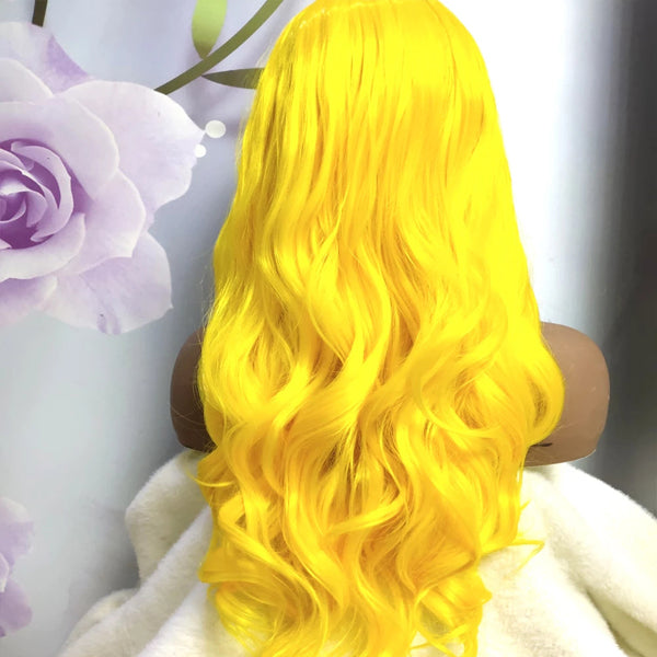 Yellow Colored Body Wave Human Hair Wigs 13x4 Transparent Lace - pegasuswholesale