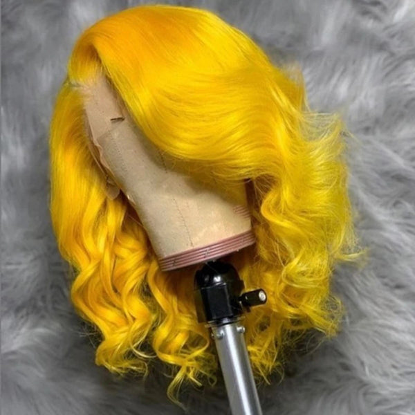 13x4 Bob Lace Front Wigs Body Wave 1b Bright Yellow Ombre Colored Human Hair - pegasuswholesale