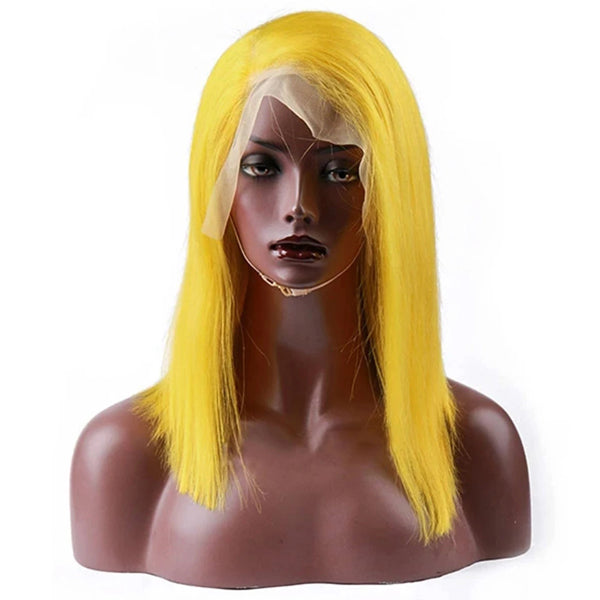 Yellow Colored Straight Human Hair Bob Wigs 13x4 Transparent Lace - pegasuswholesale