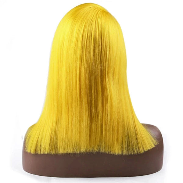 Yellow Colored Straight Human Hair Bob Wigs 13x4 Transparent Lace - pegasuswholesale