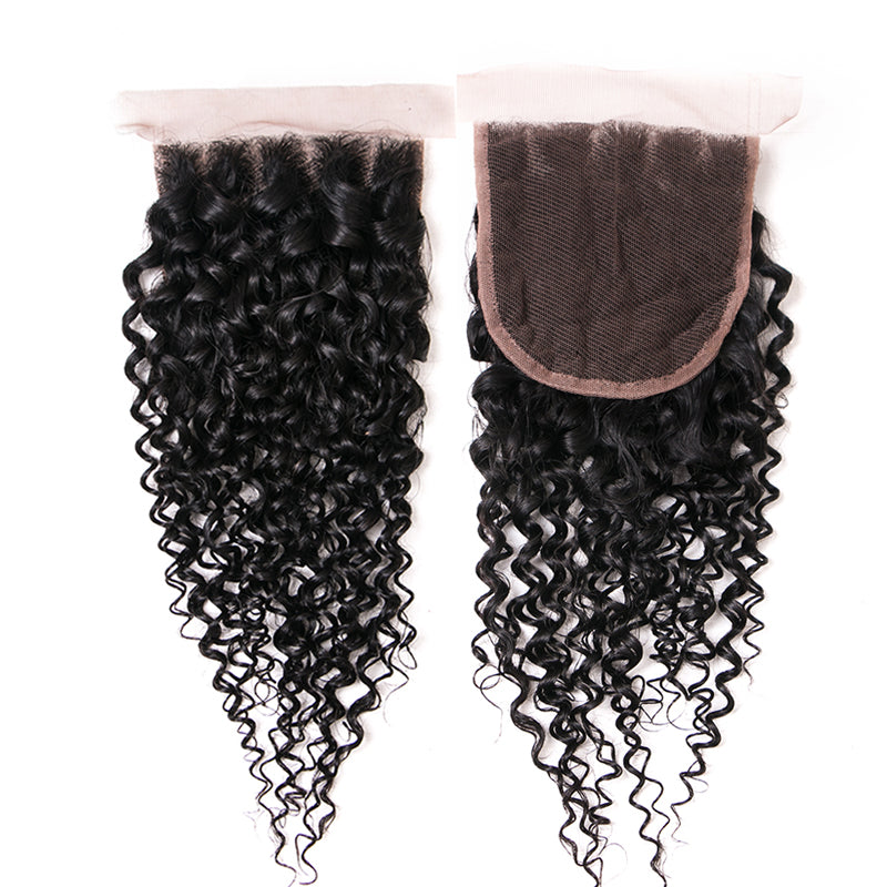 3 Bundles With Closure 4*4 Closure Curly Malaysian Human Hair - pegasuswholesale