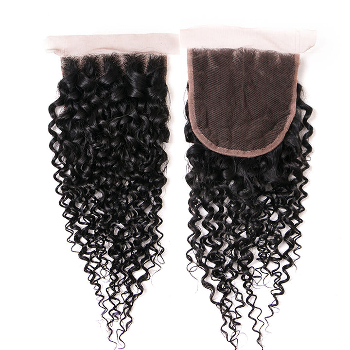 3 Bundles With Closure 4*4 Closure Curly Malaysian Human Hair - pegasuswholesale