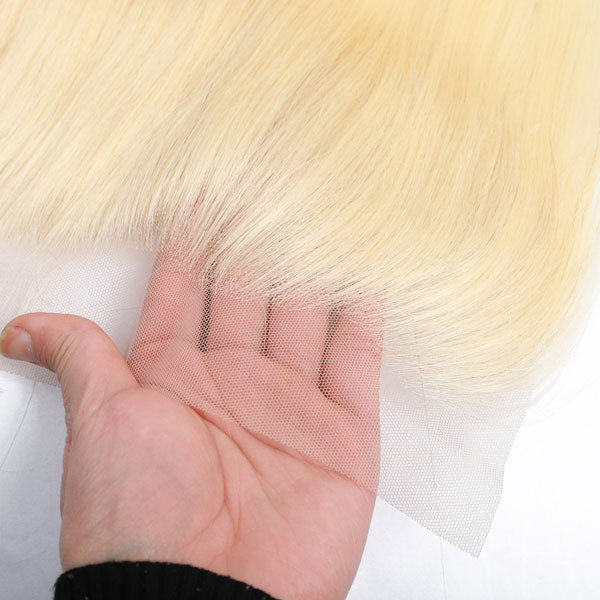 #613 Blonde Straight Ear to Ear 13x4 Lace Frontal preplucked - pegasuswholesale