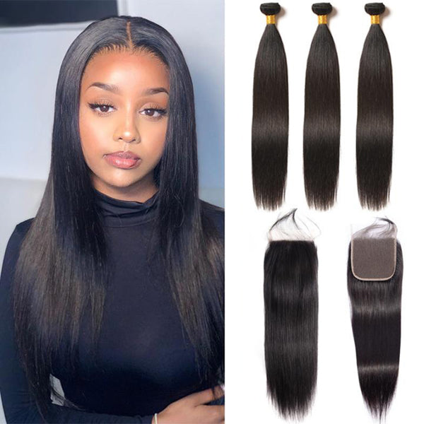 5x5 HD Swiss Lace Closure With Bundles Human Hair Straight【PWH2232】 - pegasuswholesale