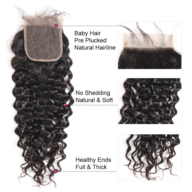Brazilian Water Wave 3 Bundles With 4x4 Closure Human Hair - pegasuswholesale