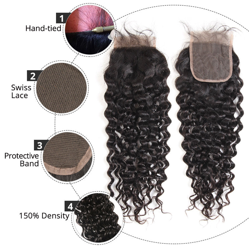 Brazilian Water Wave 3 Bundles With 4x4 Closure Human Hair - pegasuswholesale