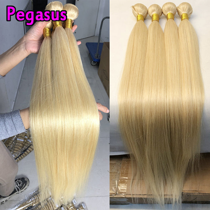 613 Blonde Bundles With 4x4 Closure Straight Peruvian Hair - pegasuswholesale