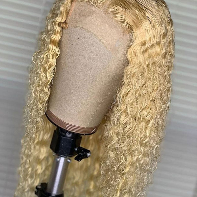 613 Blonde 13x4 Lace Frontal Wig Transparent Lace Curly Human Hair - pegasuswholesale