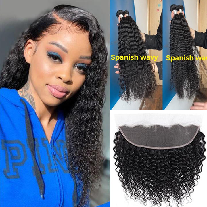 Spanish Wavy Bundles With 13x4 13x6" Frontal Brazilian Hair - pegasuswholesale