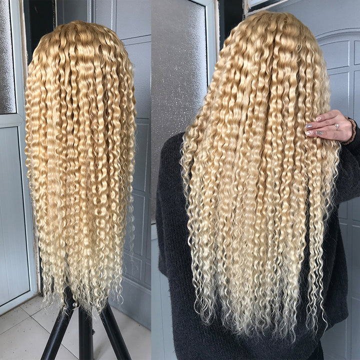 613 Blonde 13x4 Lace Frontal Wig Transparent Lace Curly Human Hair - pegasuswholesale