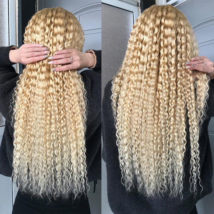 613 Blonde 13x4 Lace Frontal Wig Transparent Lace Curly Human Hair - pegasuswholesale