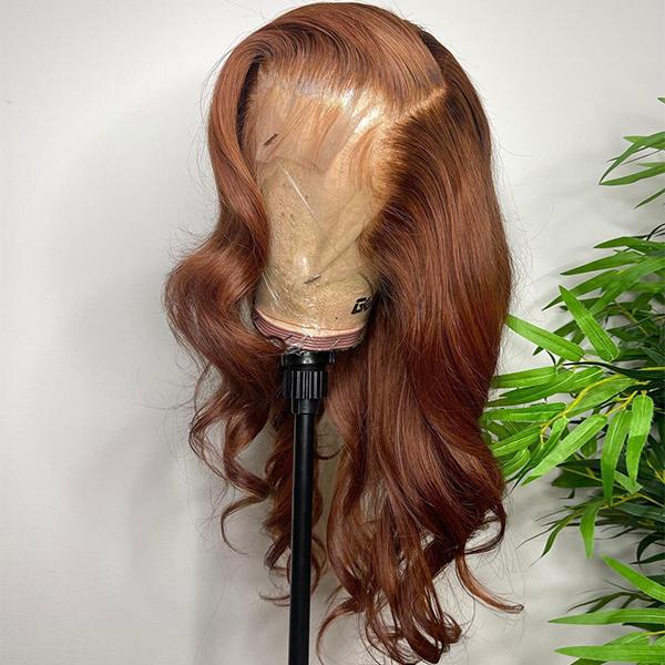 Bronze Brown Color Lace Frontal Closure Wig Body Wave (Pure color/1B root) - pegasuswholesale