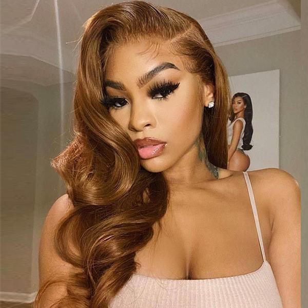 Bronze Brown Color Lace Frontal Closure Wig Body Wave (Pure color/1B root) - pegasuswholesale