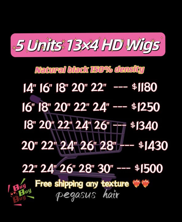 5 Wigs Deal 13x4 hd 150% density natural color human hair - pegasuswholesale