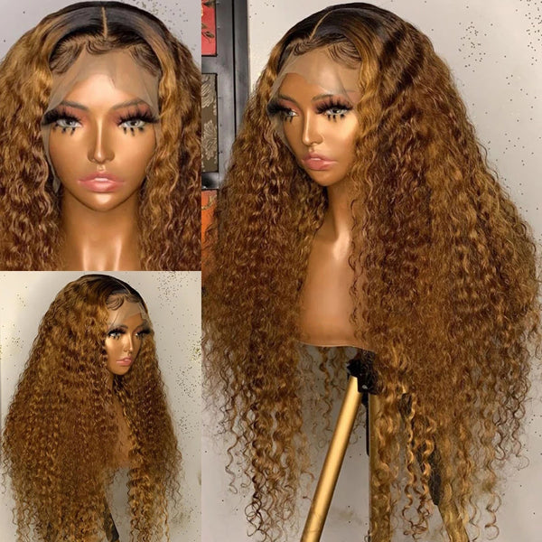 #27 Color Lace Frontal Closure Wig Curly Brazilian Hair (Pure color/1B root)