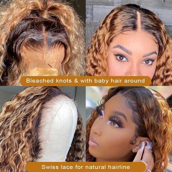 #27 Color Lace Frontal Closure Wig Deep Wave (Pure color/1B root) 150% Density