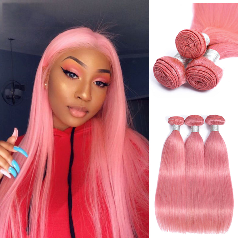 Pink 3/4 Bundles Straight Brazilian Hair Weave Wholesale - pegasuswholesale