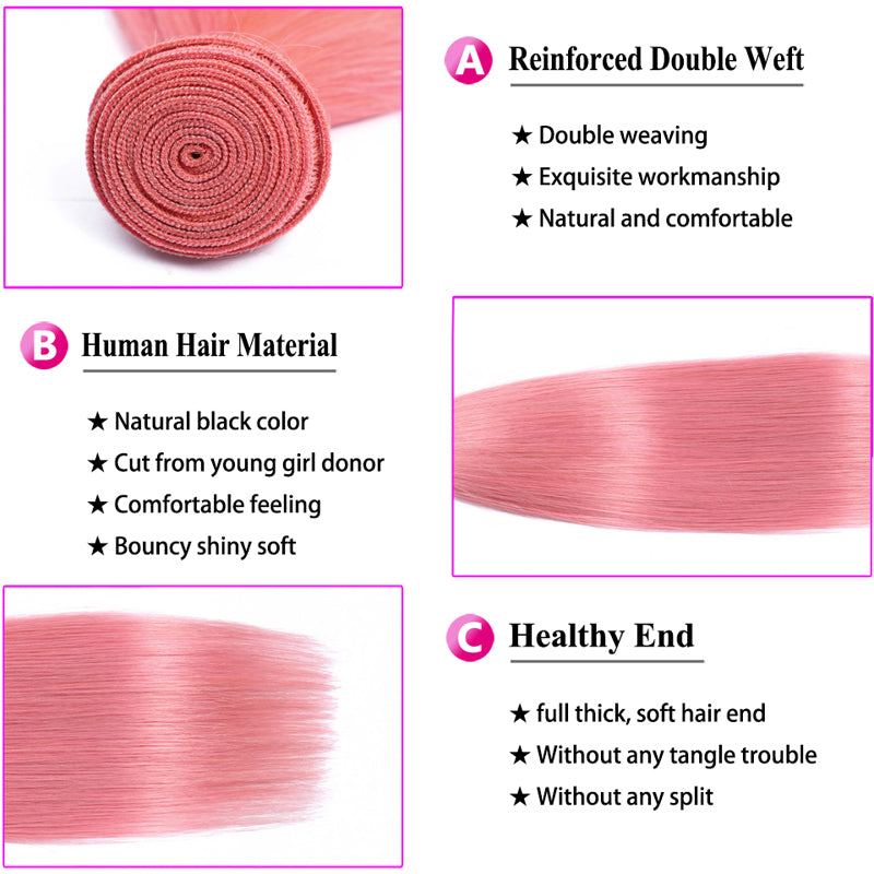 Pink 3/4 Bundles Straight Brazilian Hair Weave Wholesale - pegasuswholesale