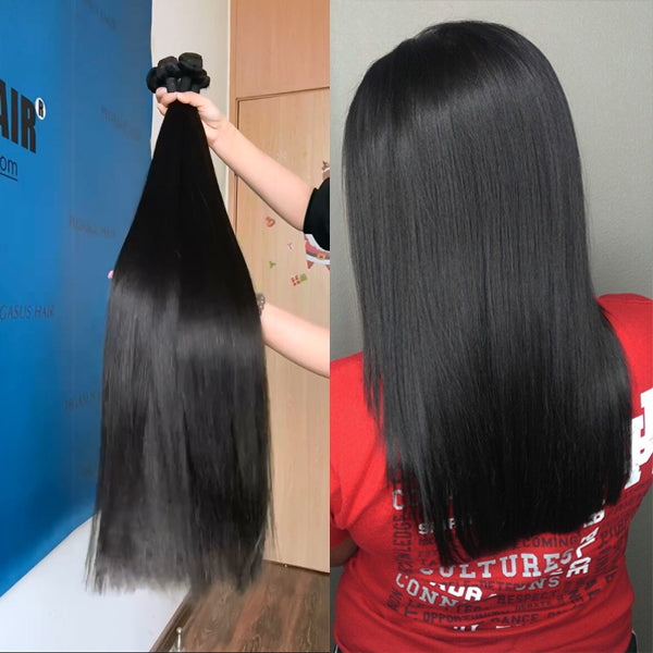 Double Drawn Human Hair Bundles Natural Color Straight Short Brazilian Hair Weave Extension Long Remy for Black Women