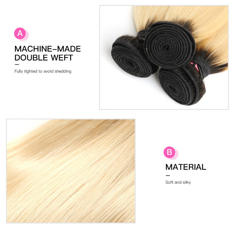 1B 613 Bundles With Frontal Brazilian Straight Human Hair - pegasuswholesale