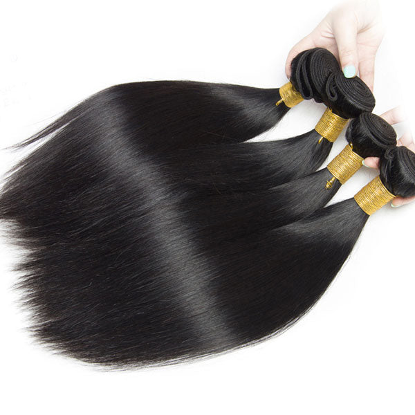 Straight Hair Bundles Human Hair Extensions Natural Color 4 Bundle Non Remy Hair Weave Bundle - pegasuswholesale