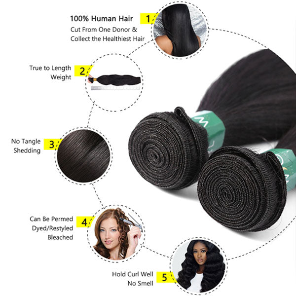 Straight Hair Bundles Human Hair Extensions Natural Color 4 Bundle Non Remy Hair Weave Bundle - pegasuswholesale